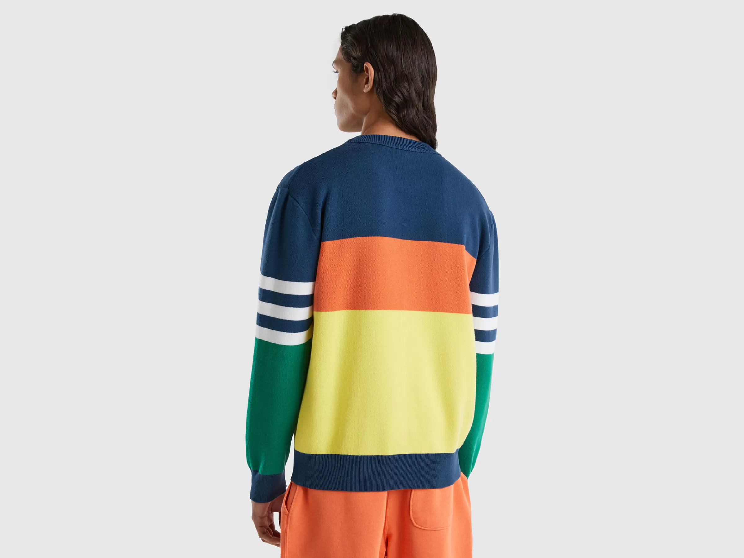 Camisola Color Block Em Mescla De Algodão^Benetton Hot