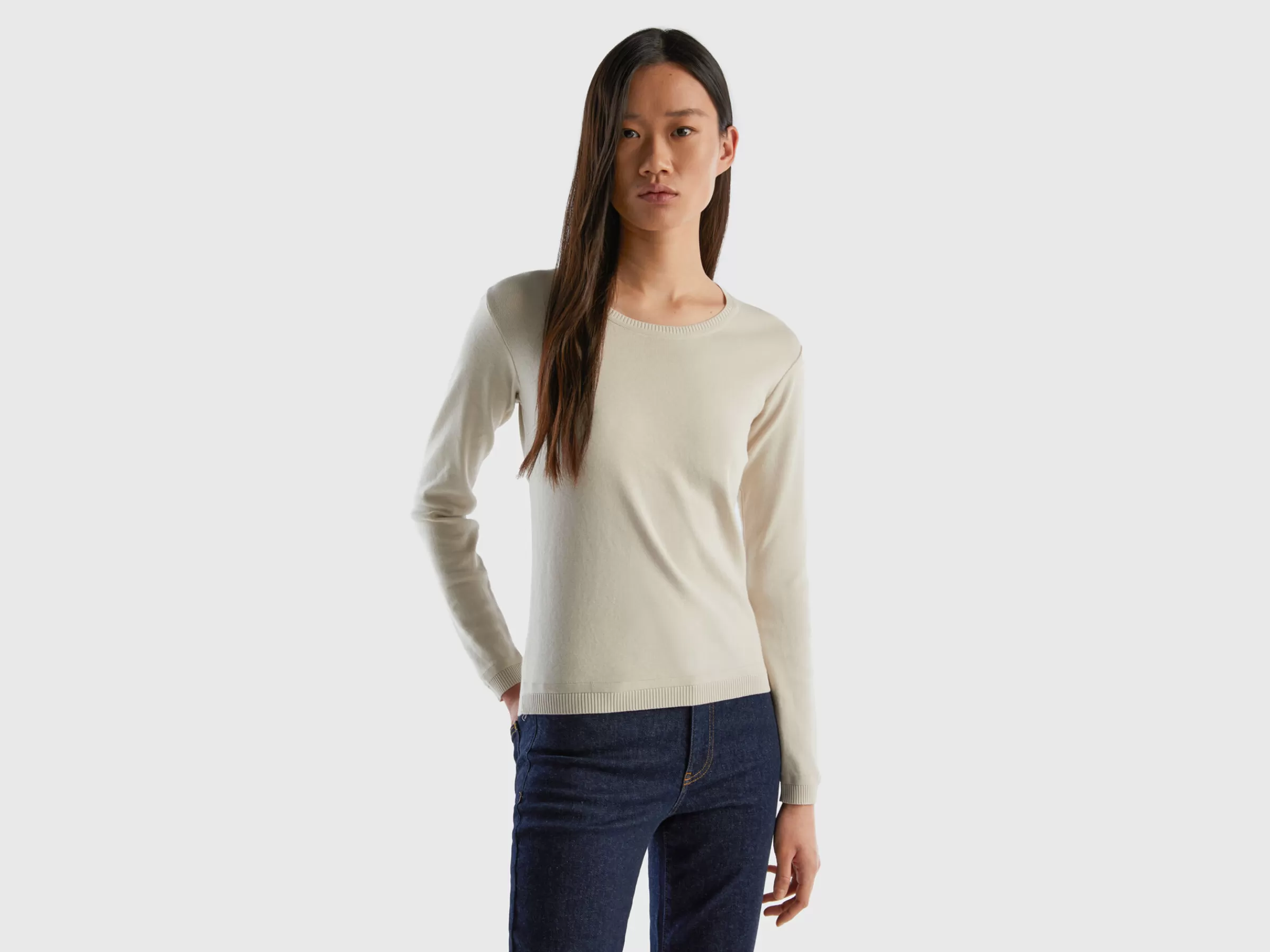 Camisola De Gola Redonda Em Algodão Puro^Benetton Clearance