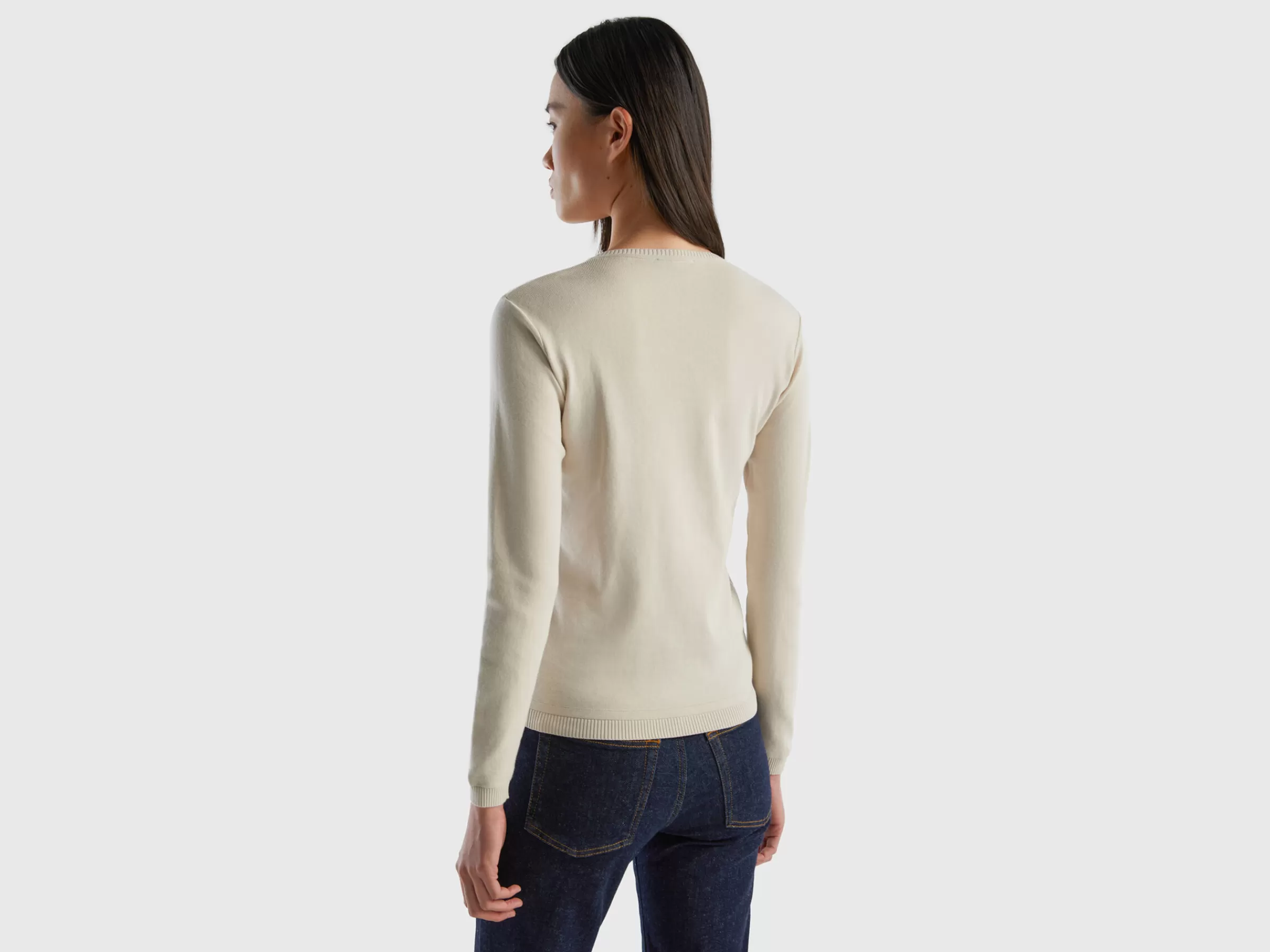 Camisola De Gola Redonda Em Algodão Puro^Benetton Clearance