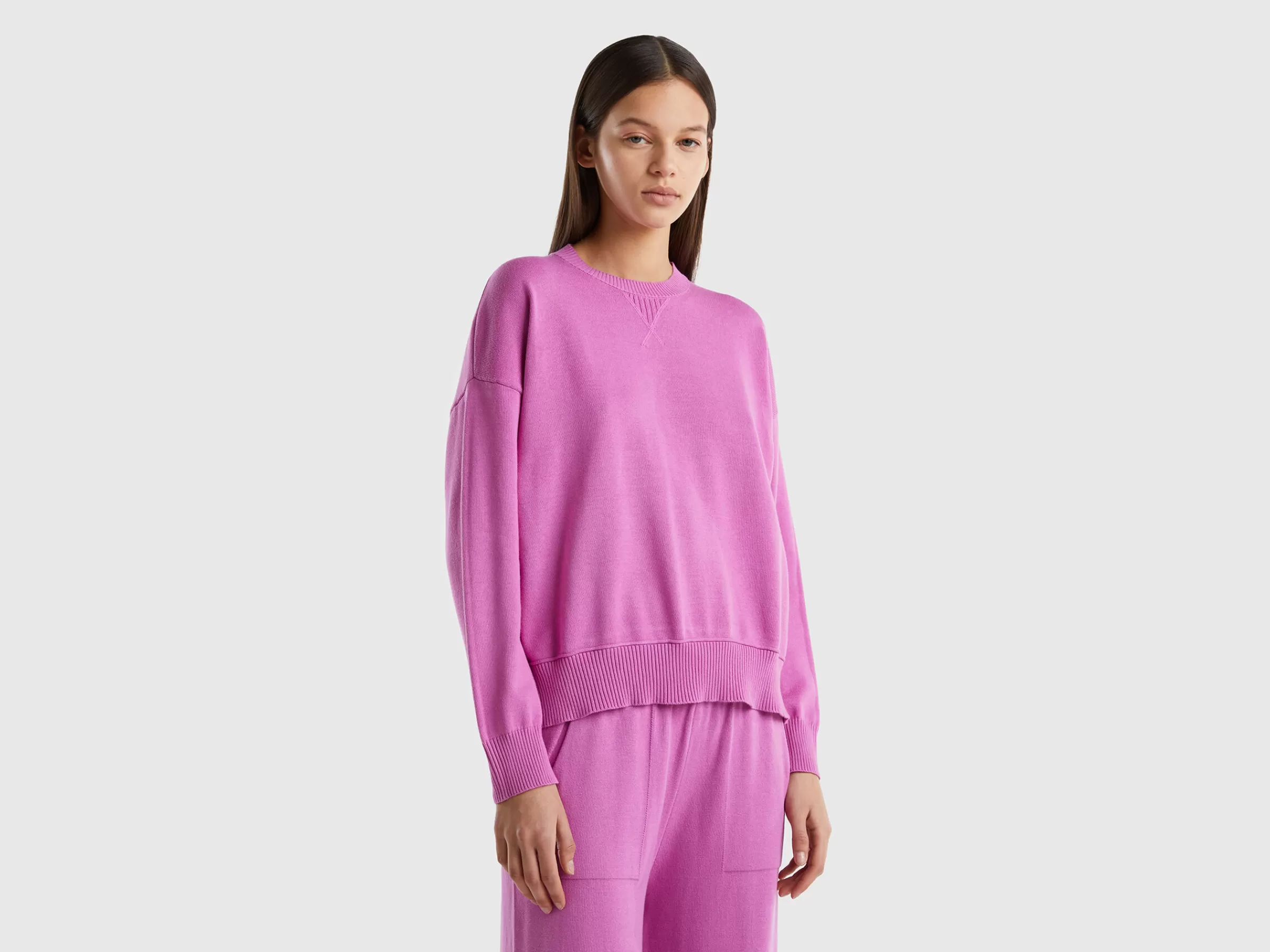 Camisola De Gola Redonda Em Algodão Tricot^Benetton Cheap