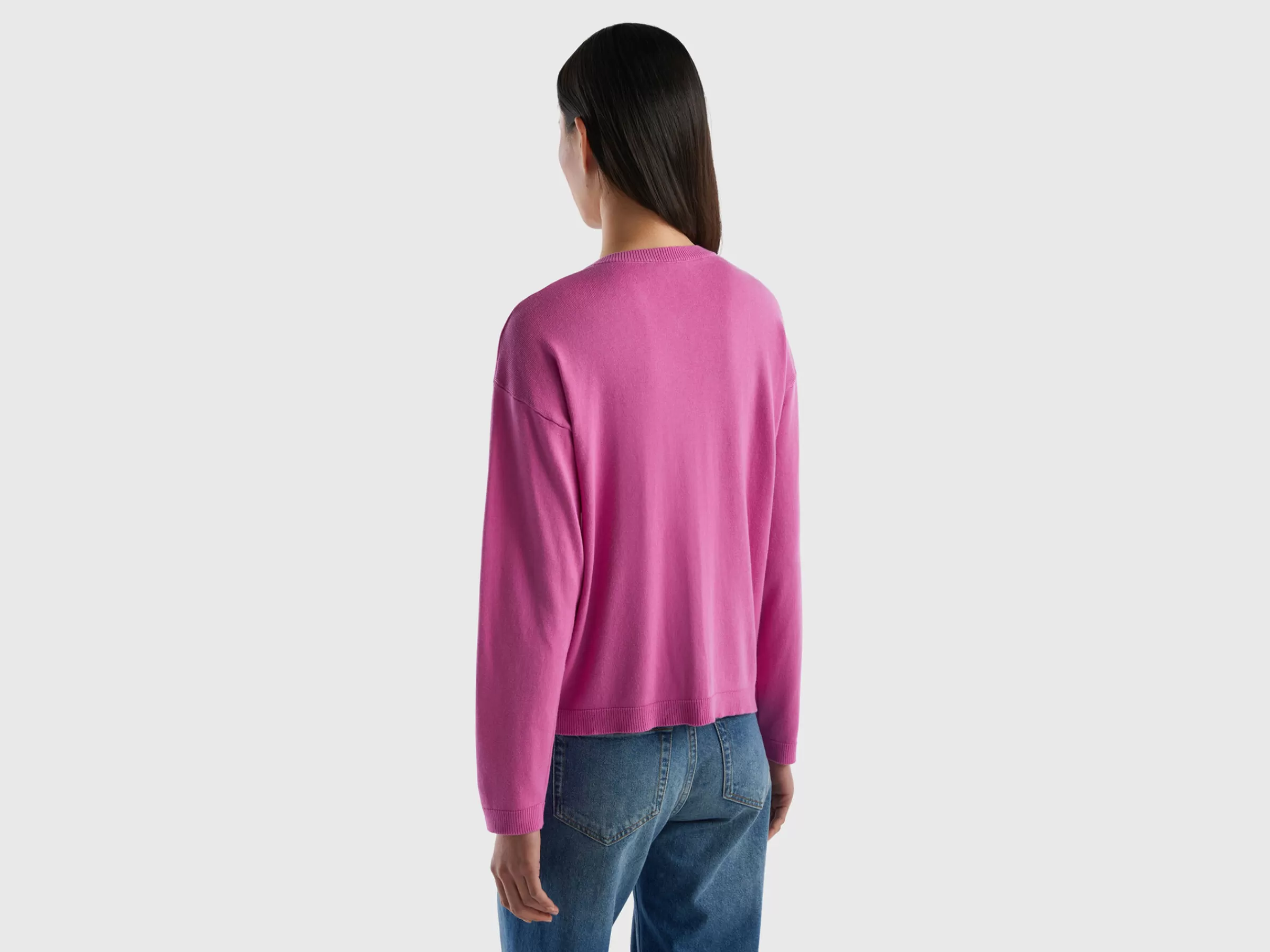 Cardiga De Gola Redonda Com Botoes^Benetton Outlet