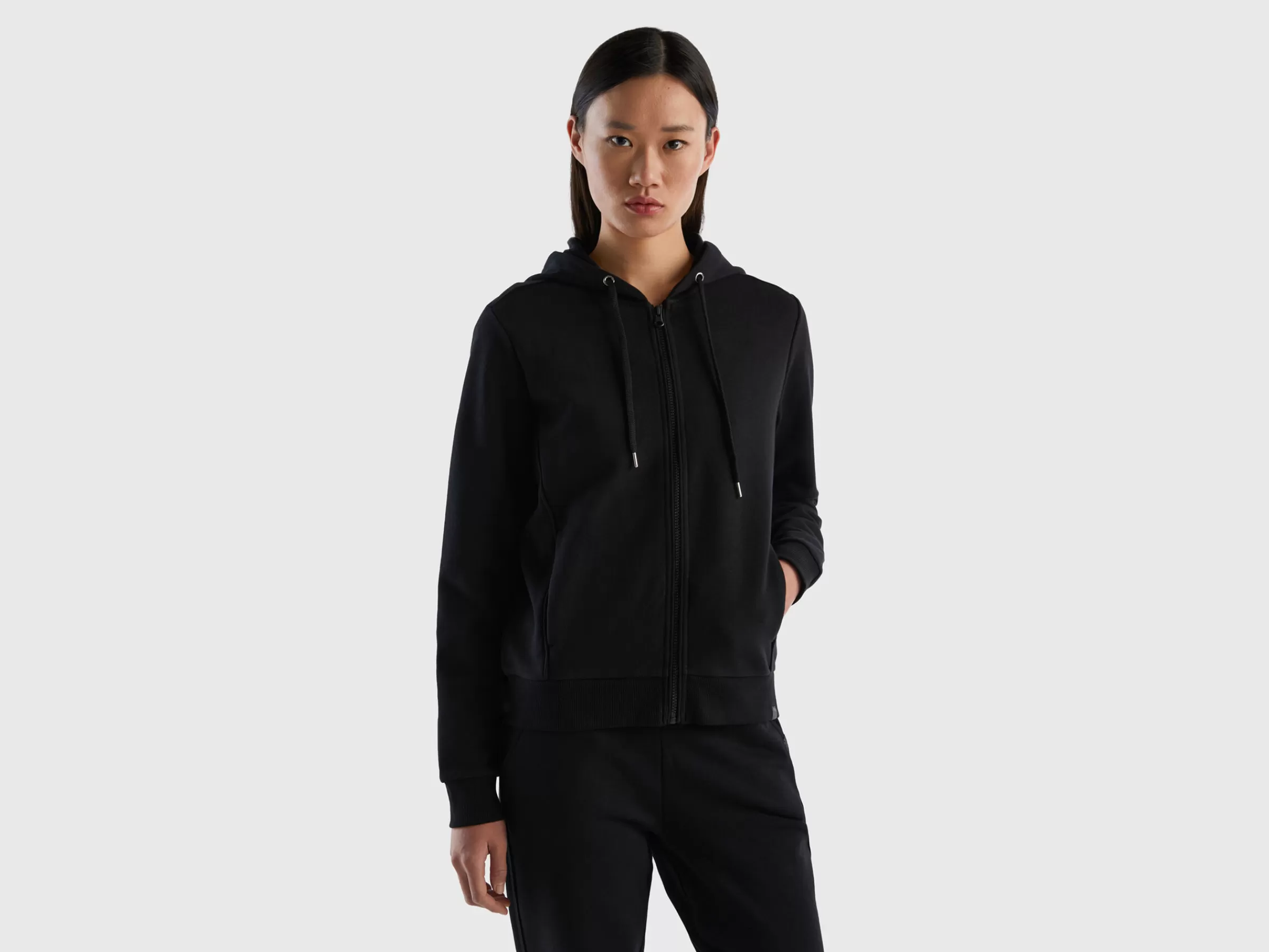 Sweat 100% Algodão Com Fecho De Correr E Capuz^Benetton New