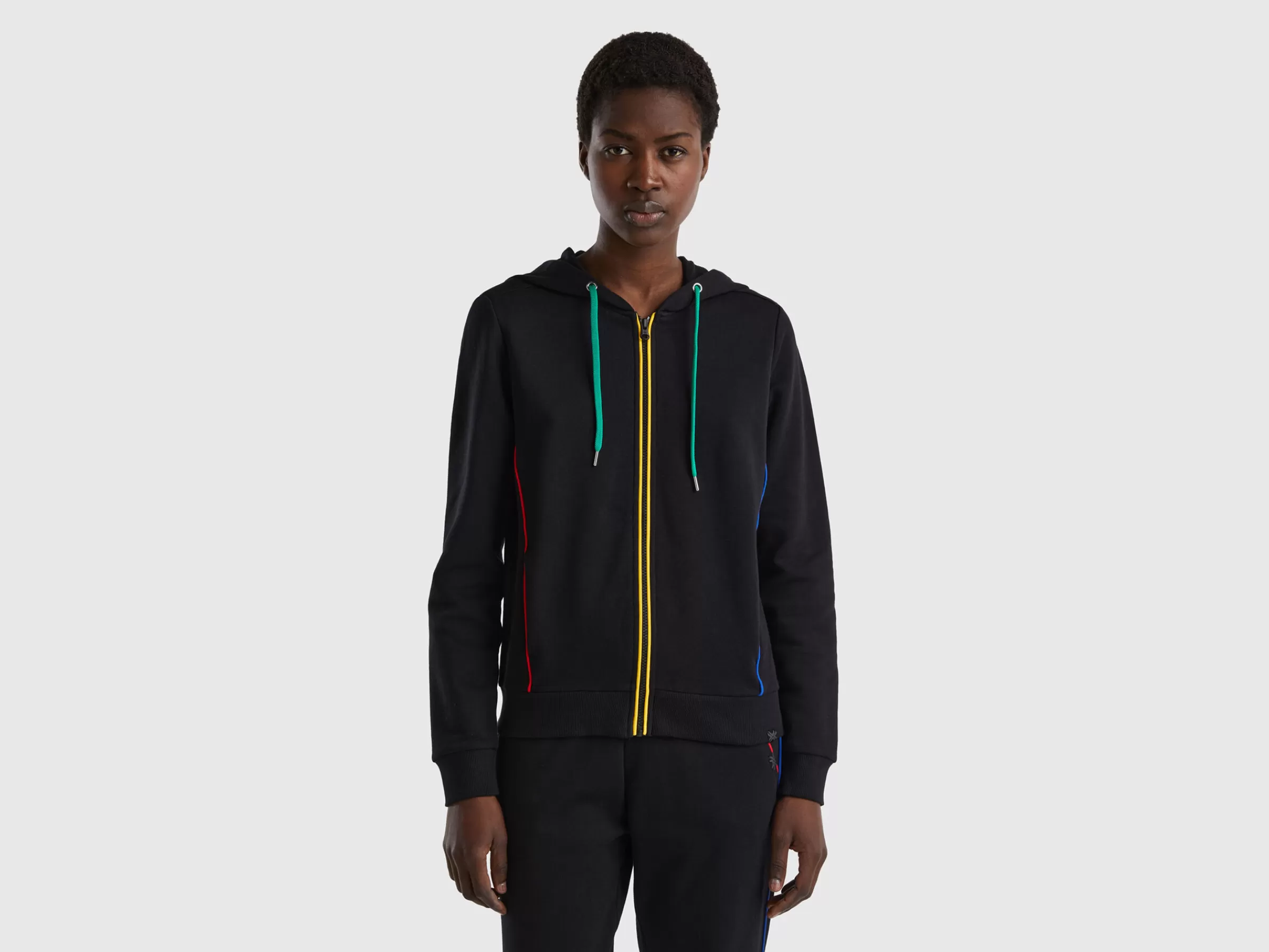 Sweat 100% Algodão Com Fecho De Correr E Capuz^Benetton Shop