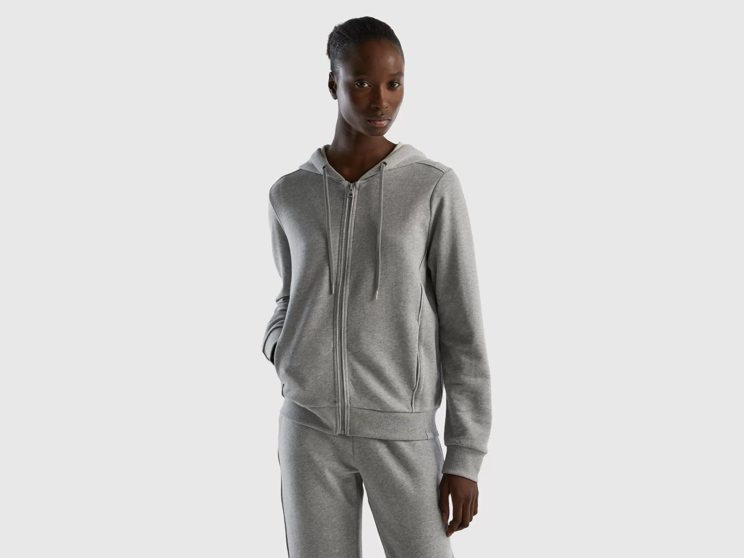 Sweat 100% Algodão Com Fecho De Correr E Capuz^Benetton Cheap