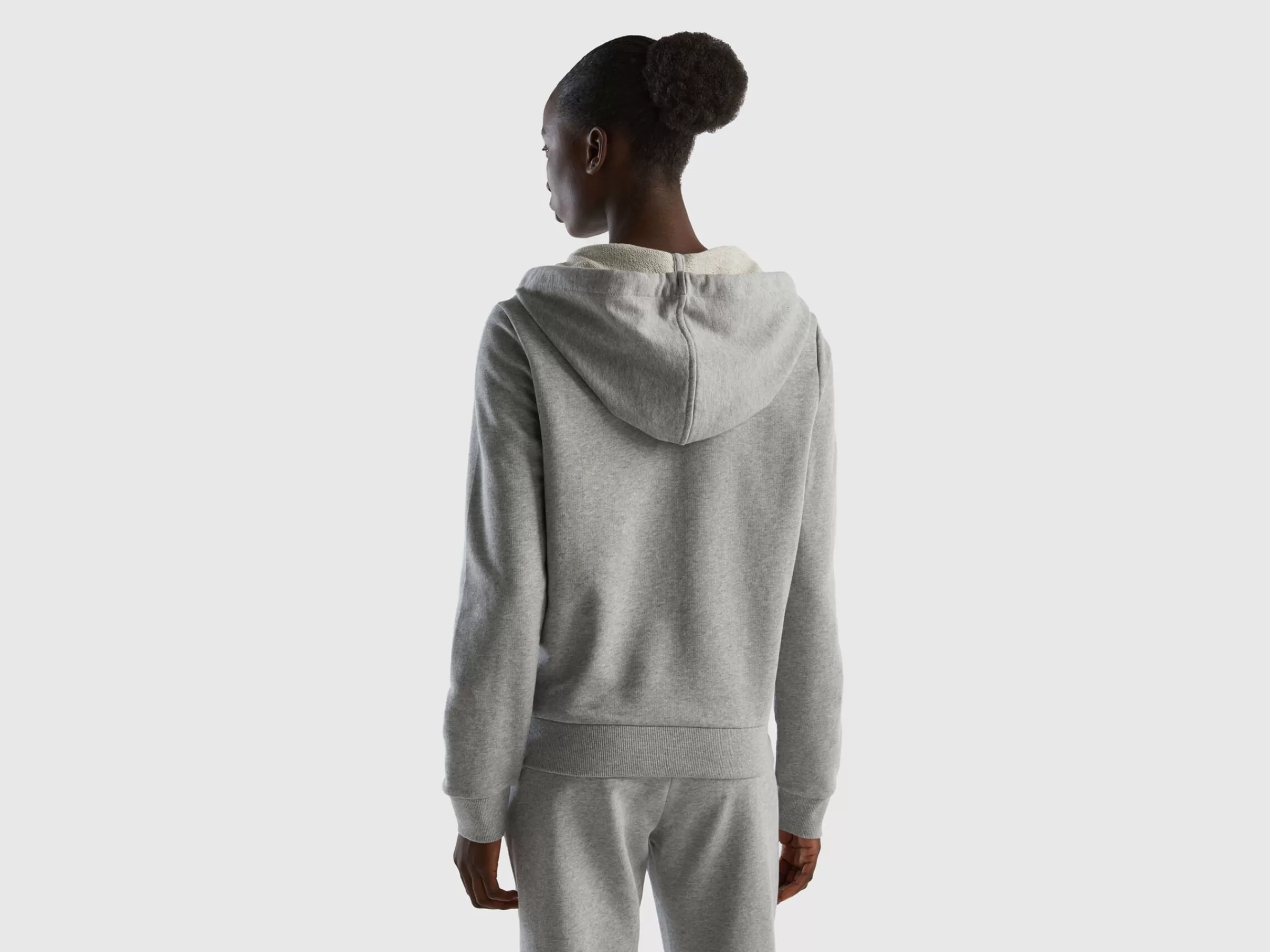 Sweat 100% Algodão Com Fecho De Correr E Capuz^Benetton Cheap