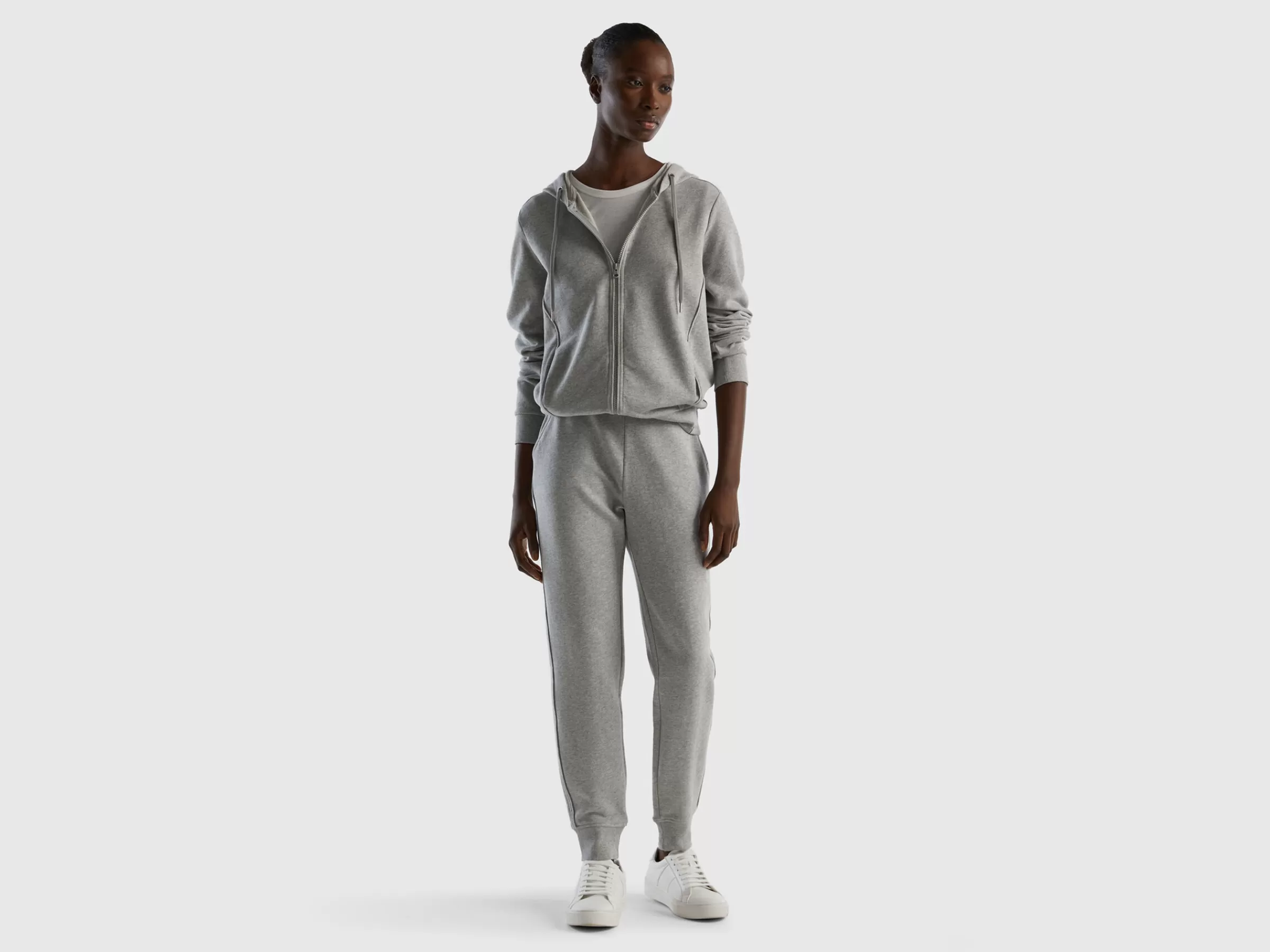 Sweat 100% Algodão Com Fecho De Correr E Capuz^Benetton Cheap