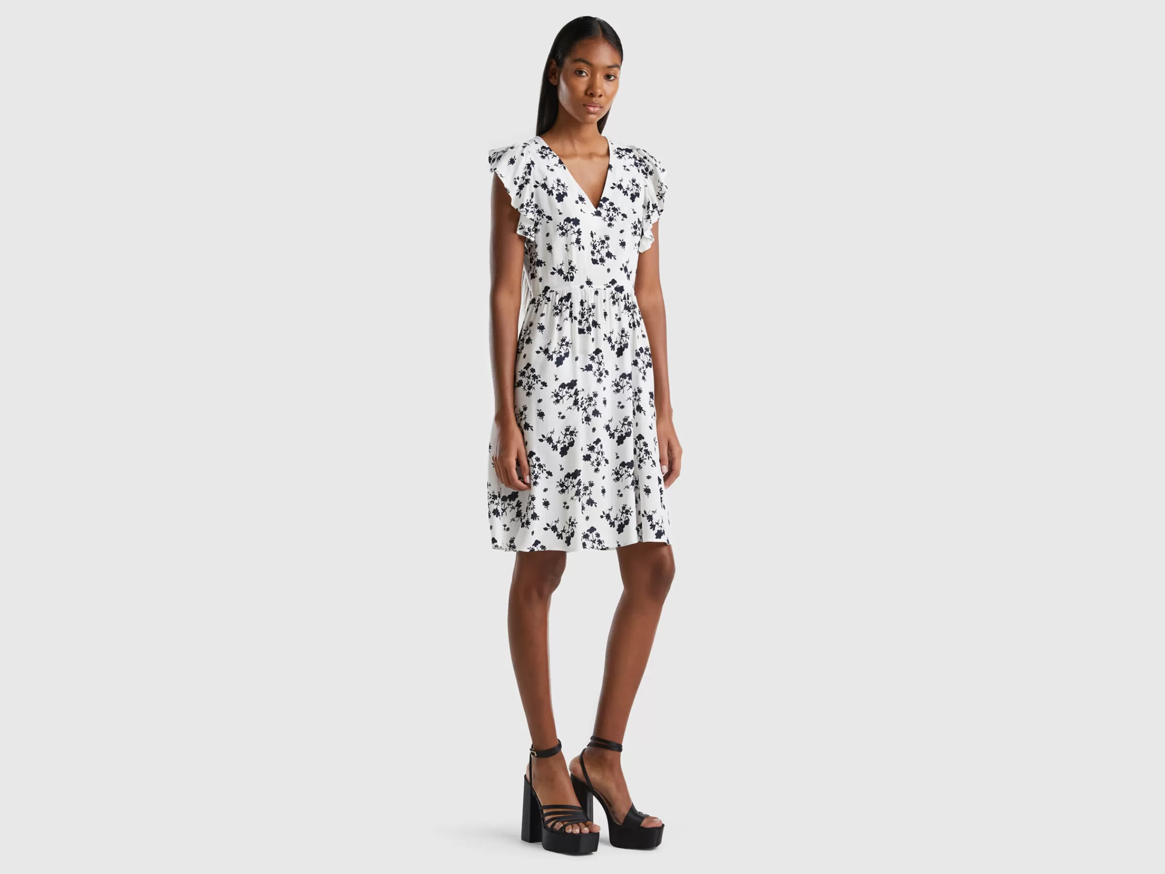 Vestido As Flores Com Folhos^Benetton Cheap