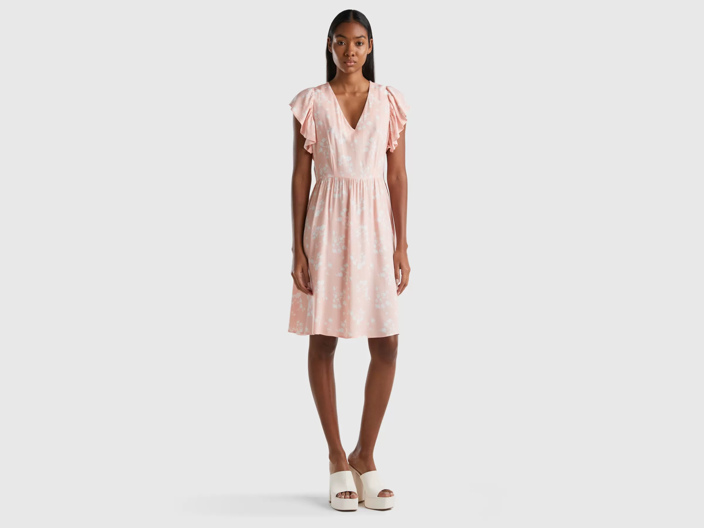 Vestido As Flores Com Folhos^Benetton Flash Sale