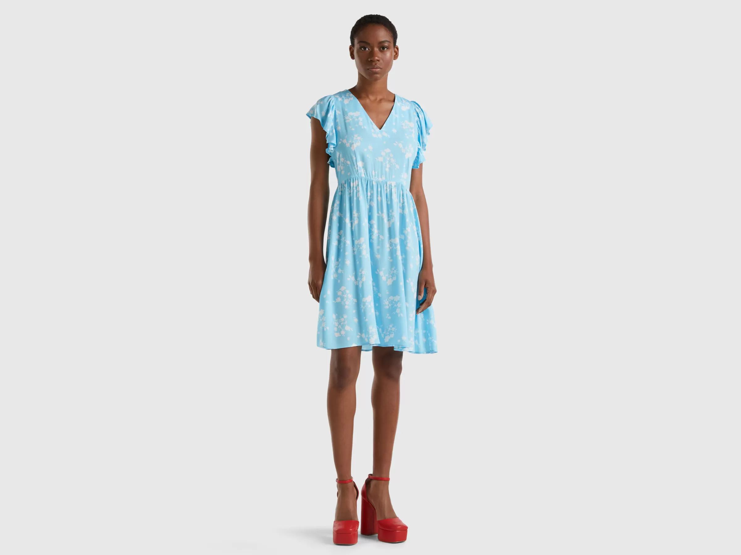 Vestido As Flores Com Folhos^Benetton Flash Sale