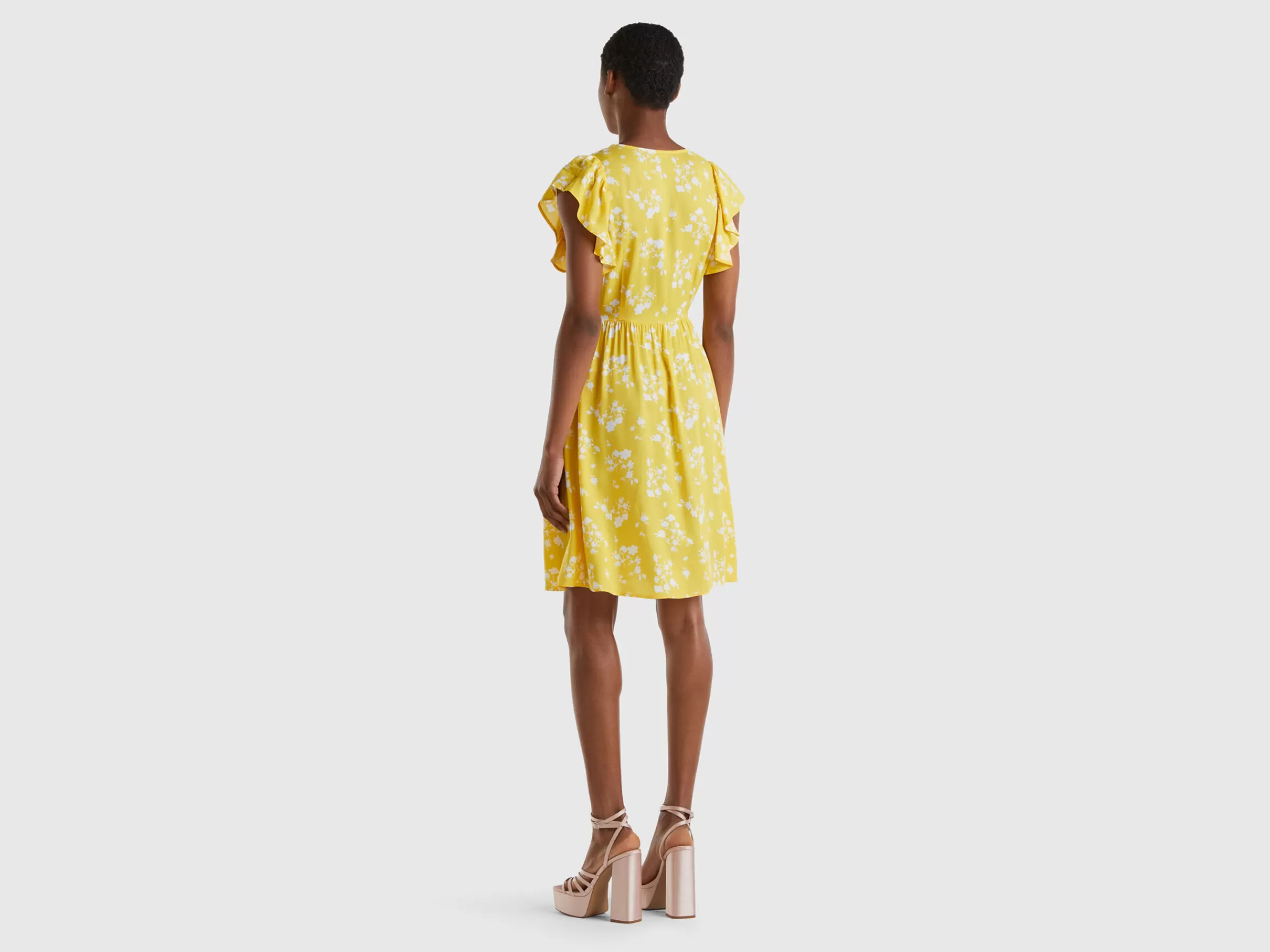 Vestido As Flores Com Folhos^Benetton Cheap