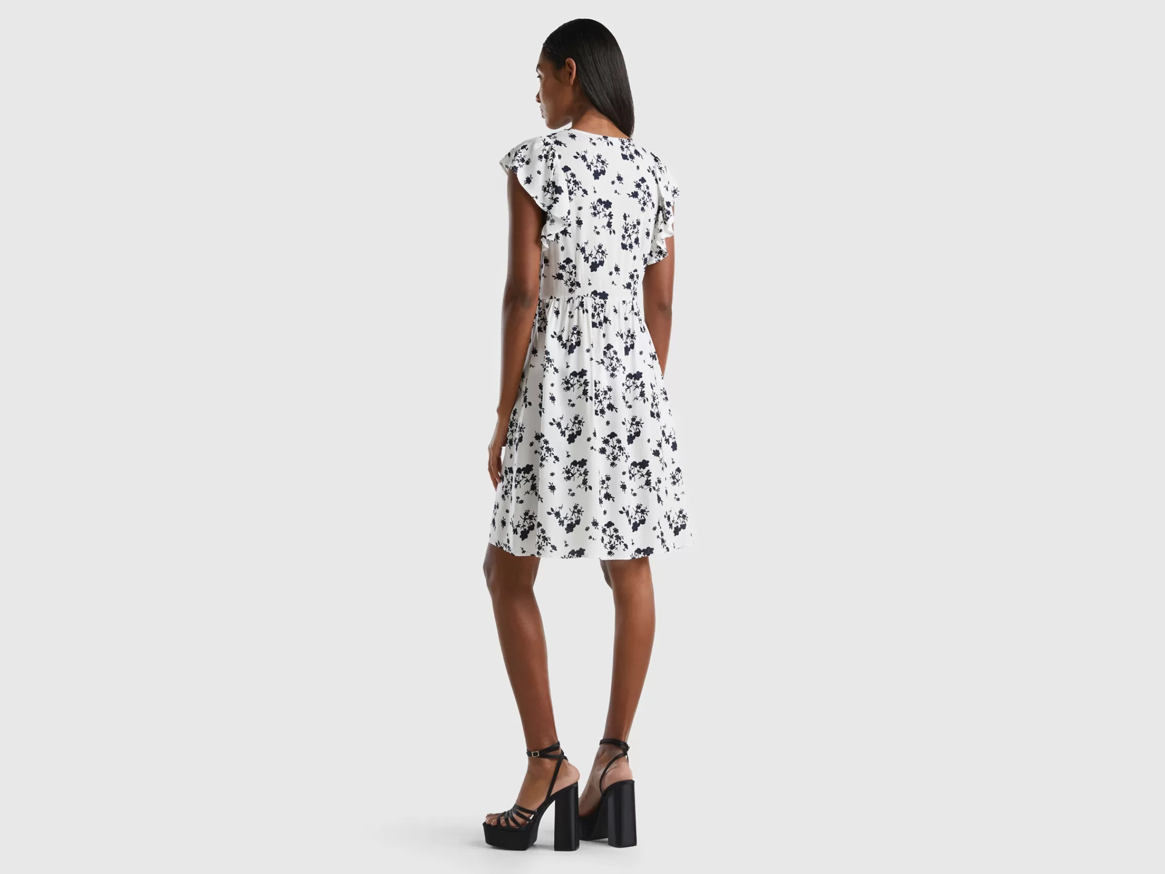 Vestido As Flores Com Folhos^Benetton Cheap