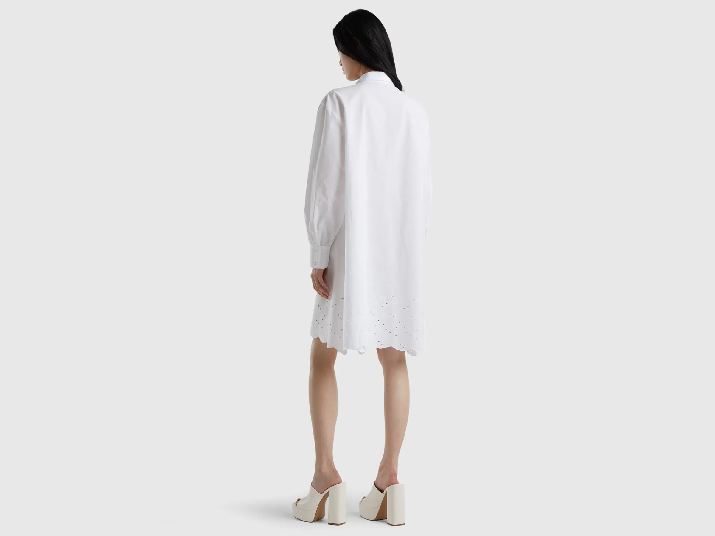 Vestido Camiseiro Com Bordado Ingles^Benetton Cheap