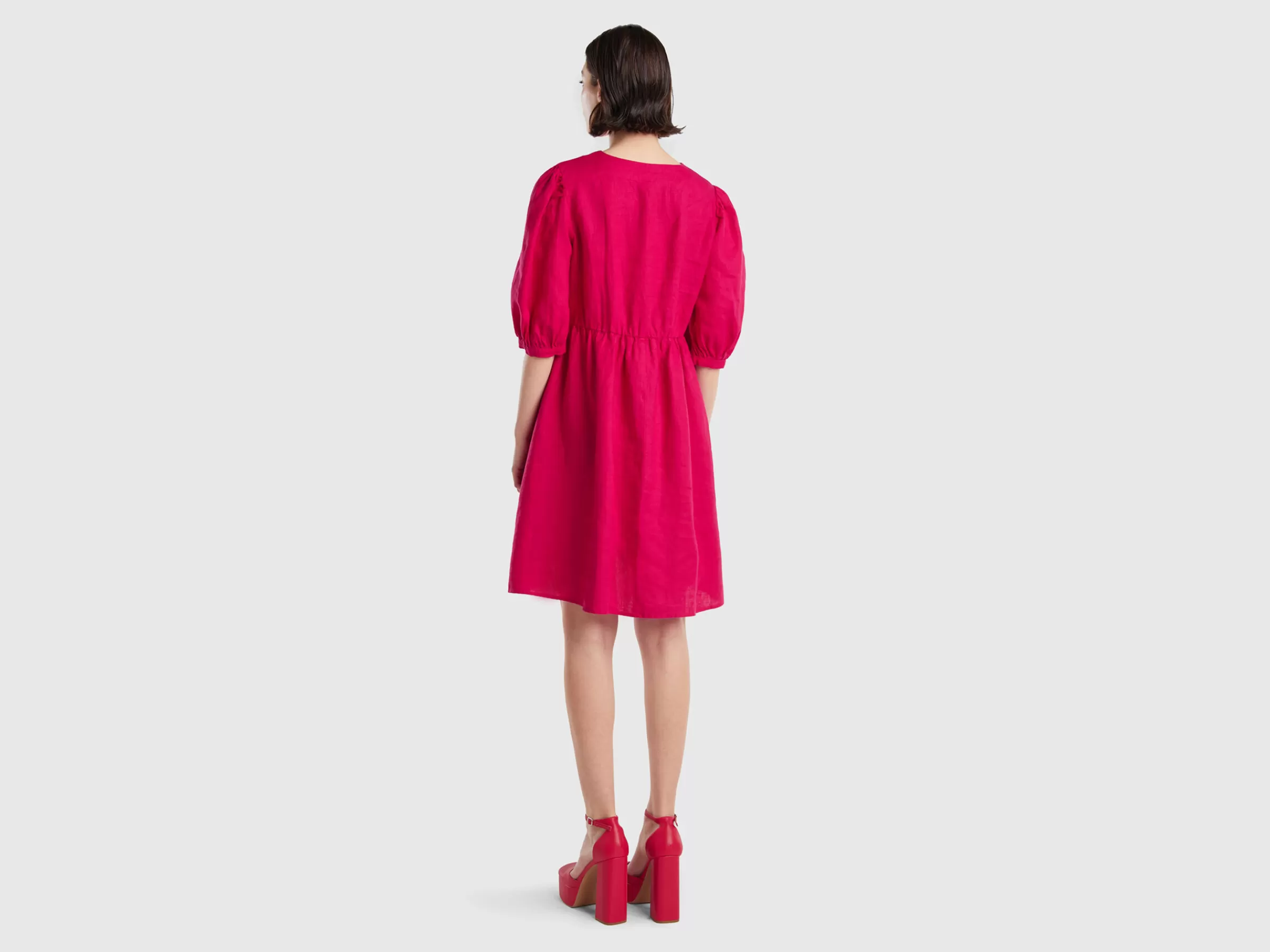 Vestido Com Decote Em V Em Linho Puro^Benetton Best Sale