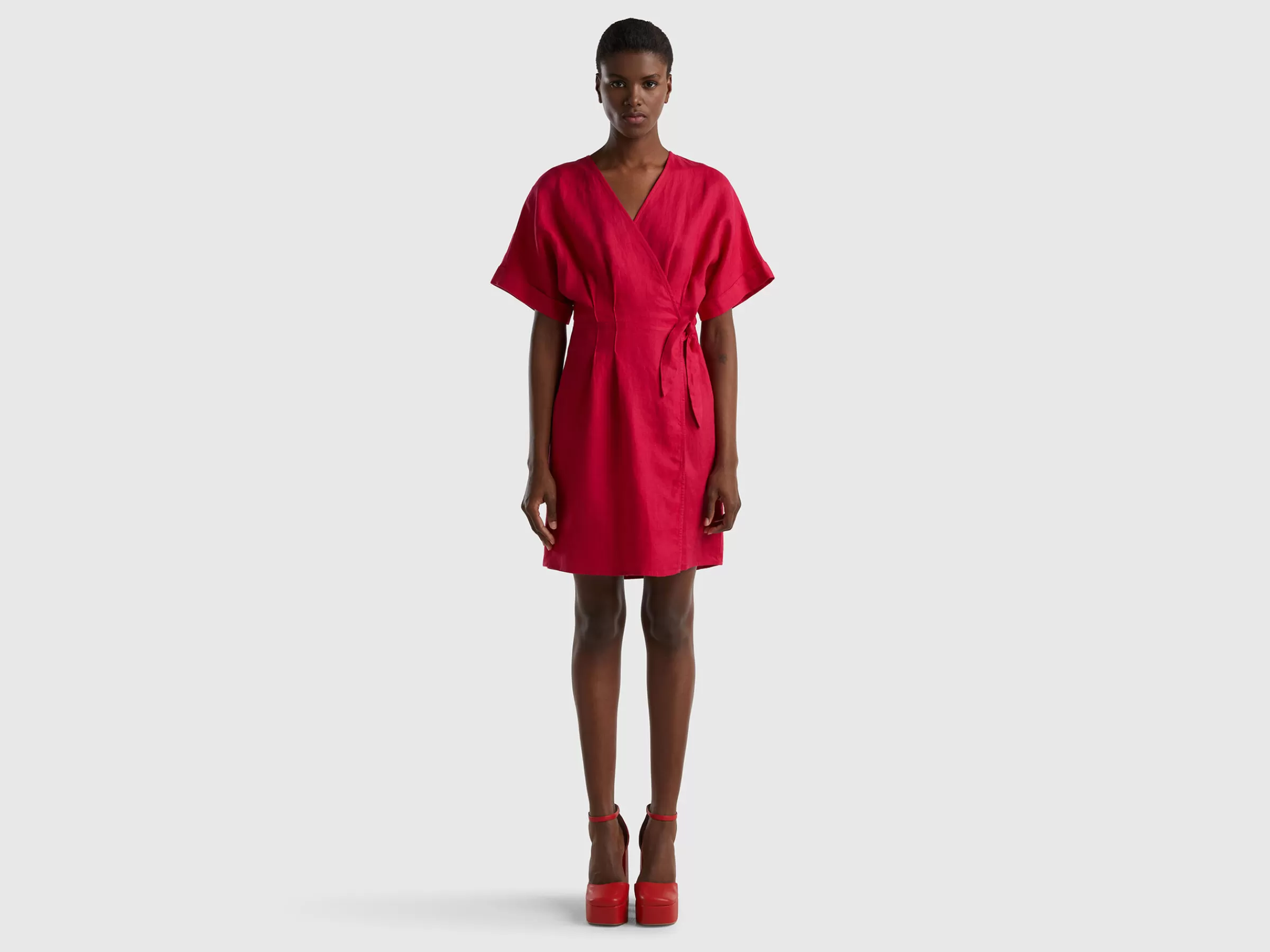 Vestido Com No Em Linho Puro^Benetton Store