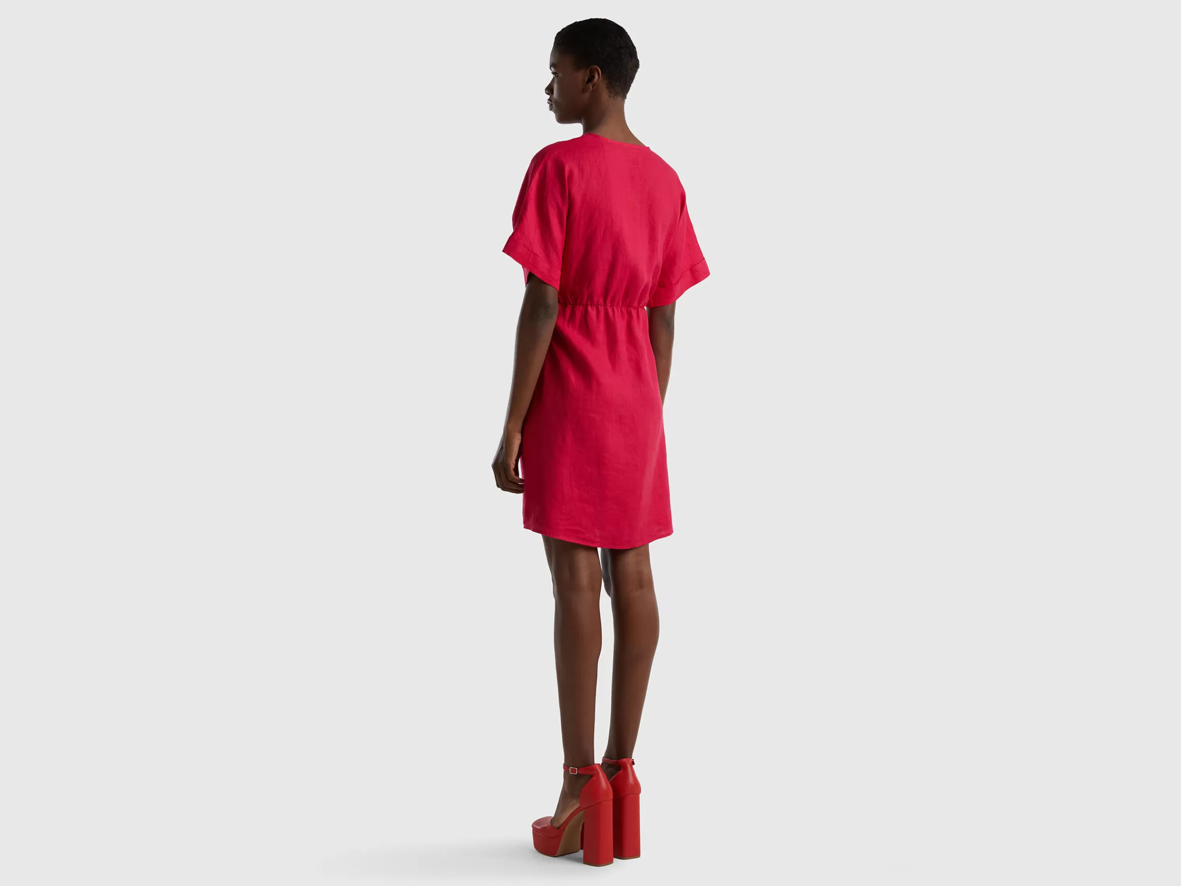 Vestido Com No Em Linho Puro^Benetton Store
