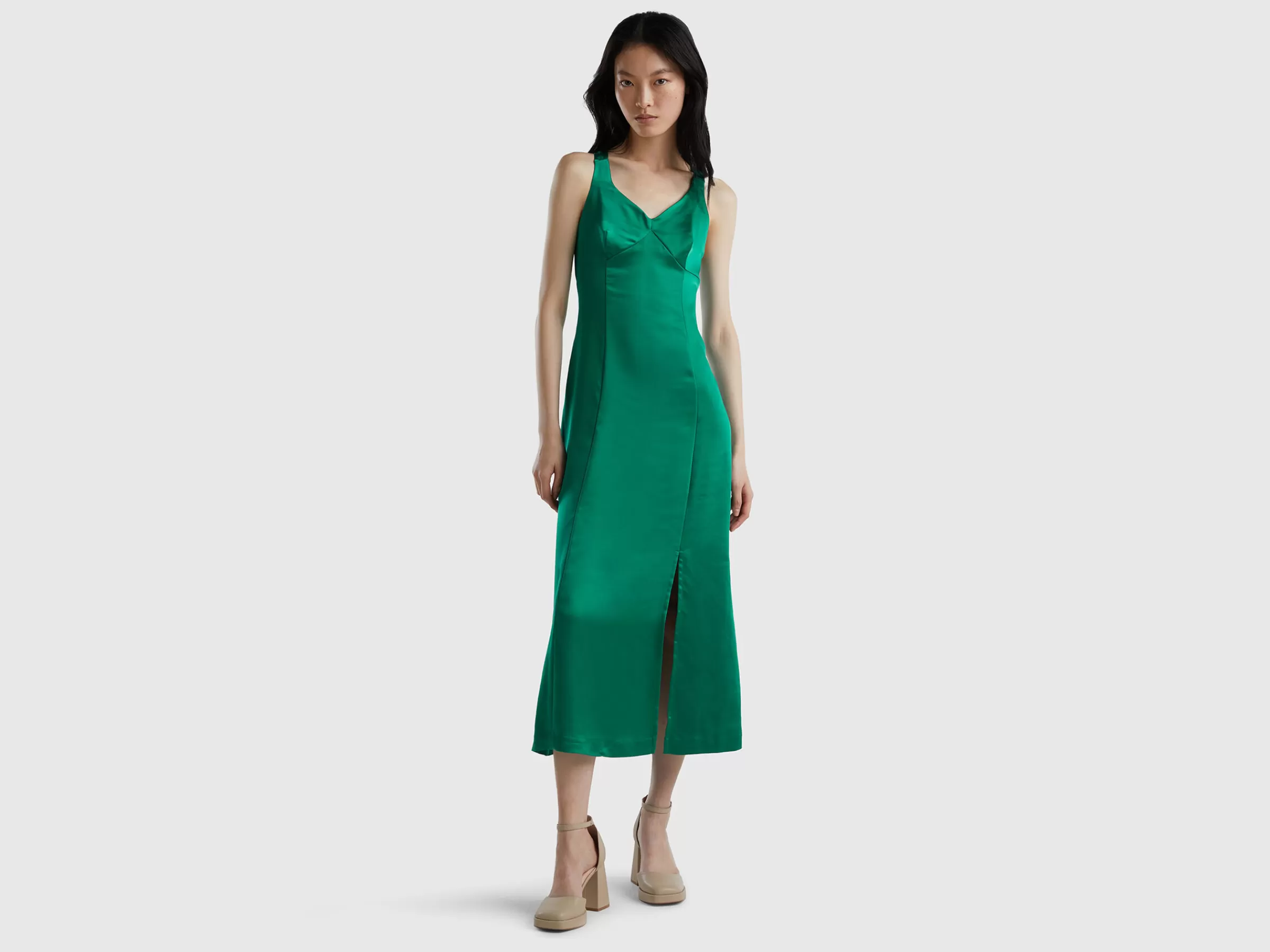 Vestido Combinacao Efeito Acetinado^Benetton Hot