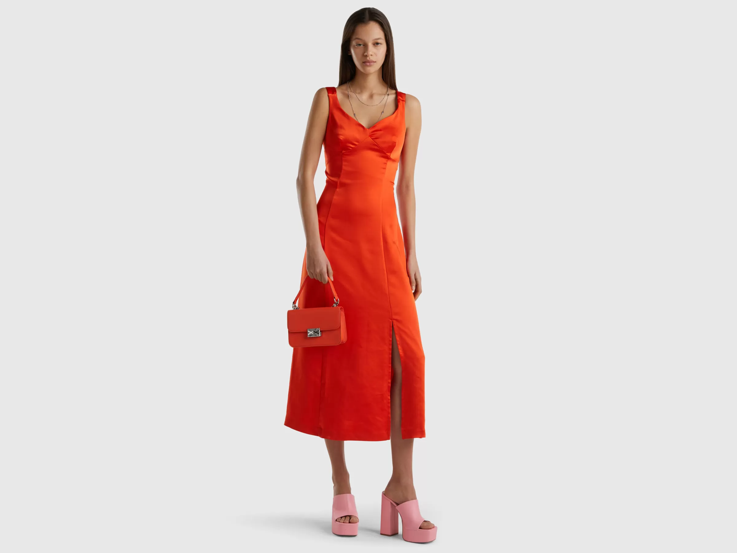 Vestido Combinacao Efeito Acetinado^Benetton Shop