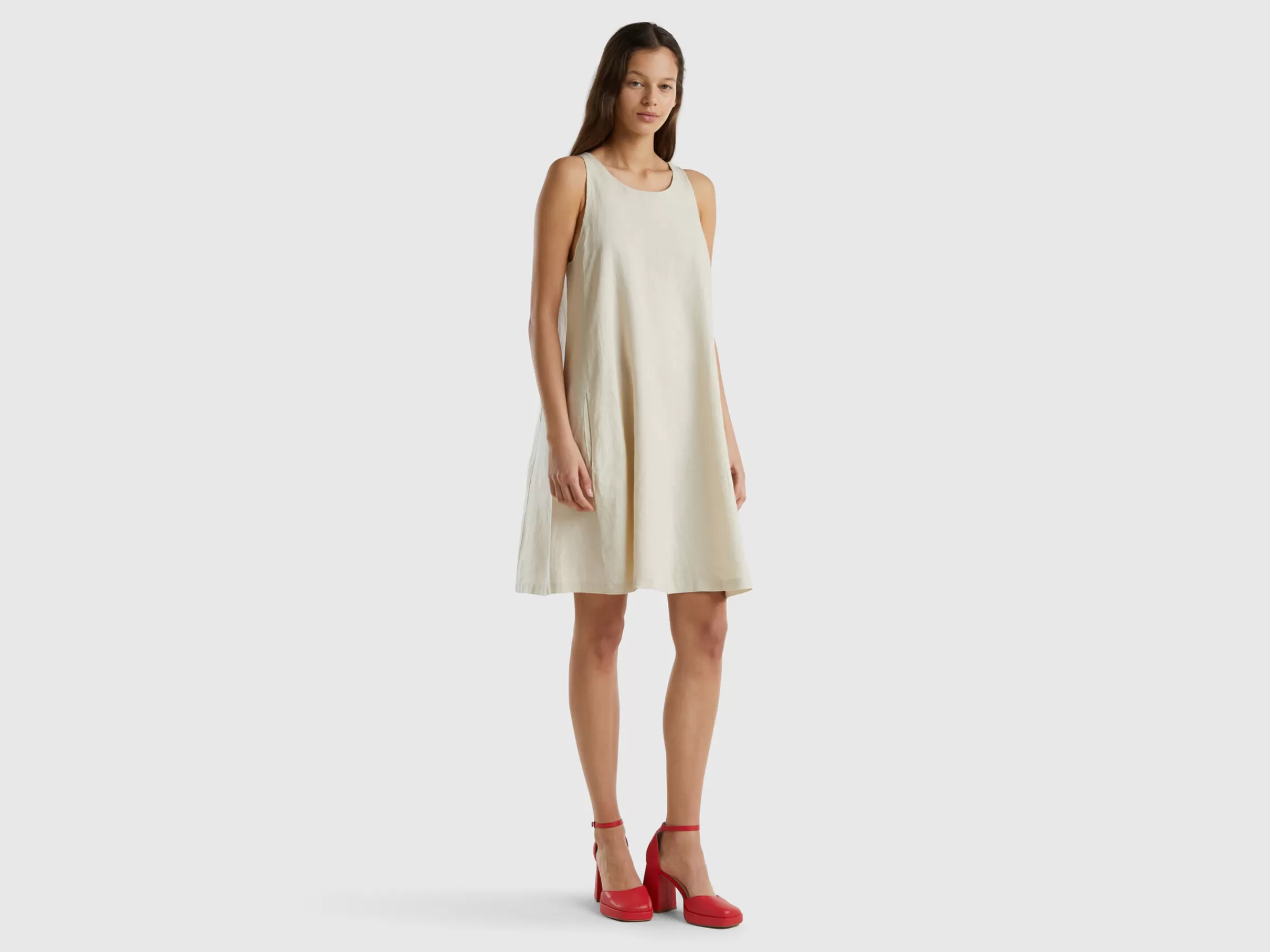 Vestido Sem Mangas Em Linho Puro^Benetton Hot