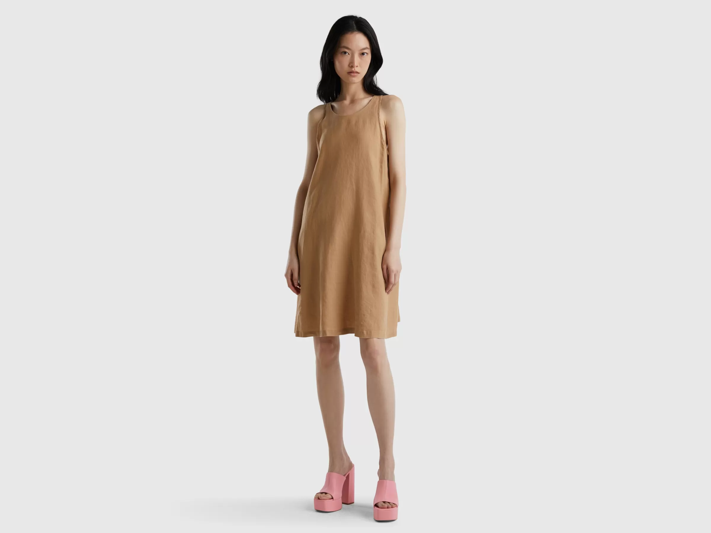 Vestido Sem Mangas Em Linho Puro^Benetton New