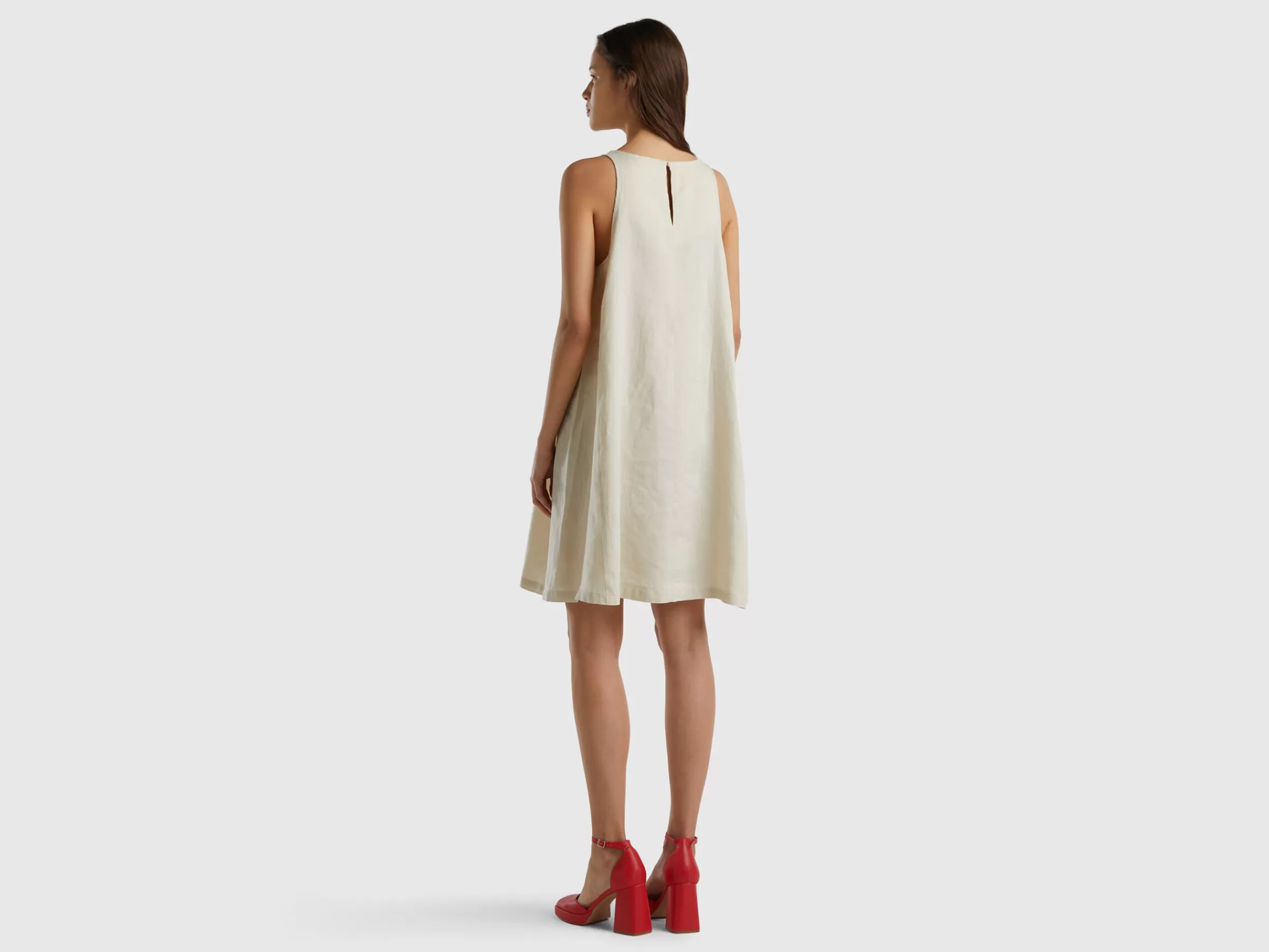 Vestido Sem Mangas Em Linho Puro^Benetton Hot